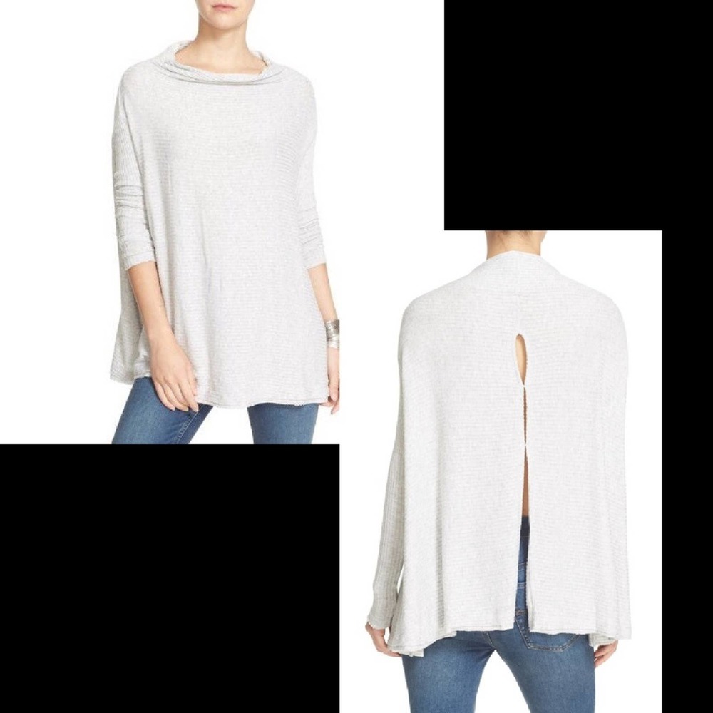 Free People Lover Rib Split Back Pullover Grey Size Medium